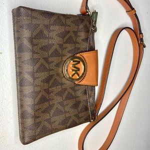 Michael Kors Fulton Crossbody MK Signature Brown Flap Double Zip Purse